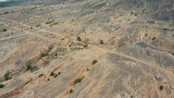 Aerial View; Drone Flying Over the Polluted Mountain