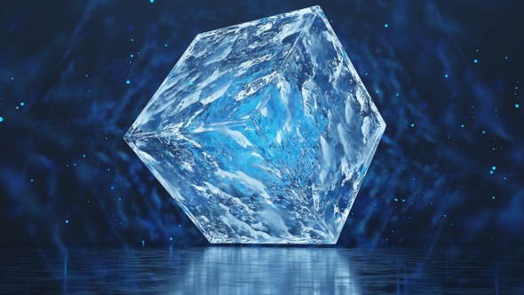 Ice cube. Frozen water cube shape abstract background. Frost drawing. Crystal winter design alt