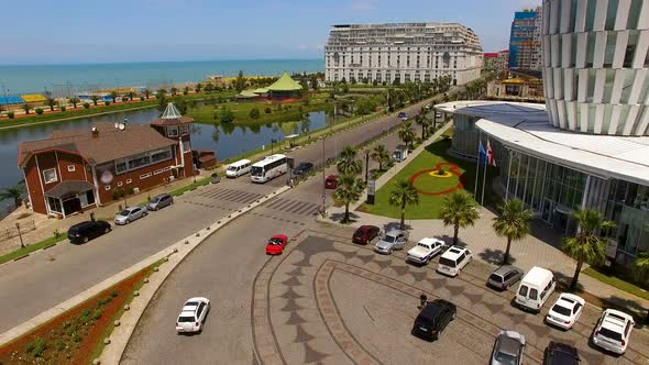 Seafront area with boulevard and Ardagani Lake in Batumi Georgia, resort city alt