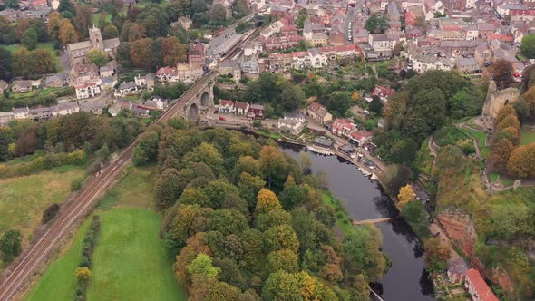 Aerial drone footage of the beautiful village of Knaresborough in North Yorkshire alt