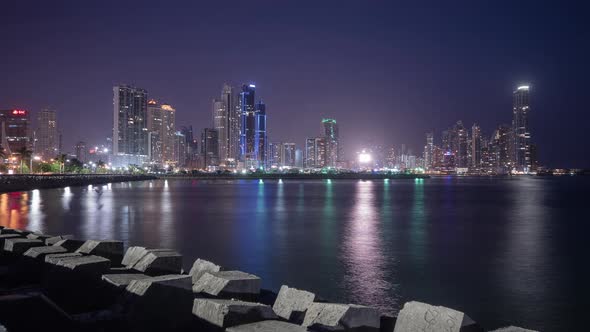 Night timelapse of Panama City and bay
