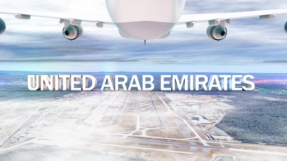 Commercial Airplane Over Clouds Arriving Country United Arab Emirates alt