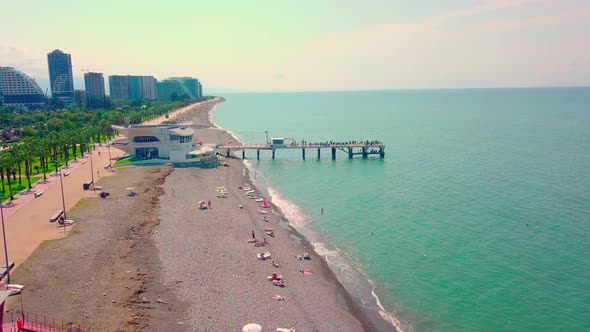 Drone view of first coastline and embankment city of Batumi in Georgia, Adjara alt