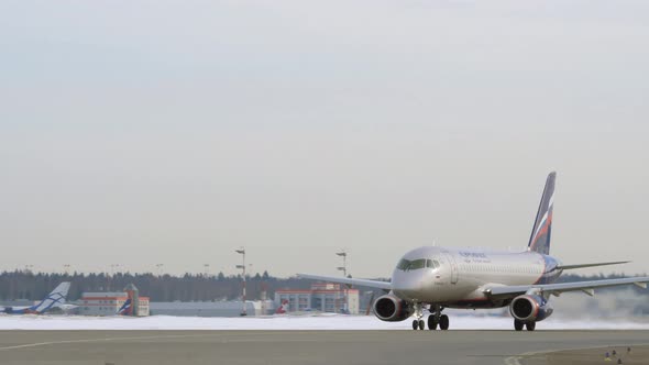 Sukhoi Superjet 100 of Aeroflot taking off alt
