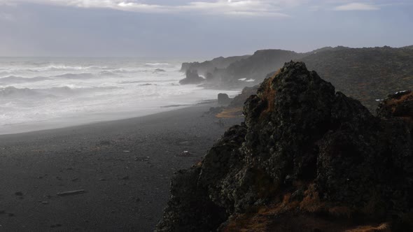 Iceland View Of Black Sand Beach And Rough Ocean Waves At Djupalonssandur 1