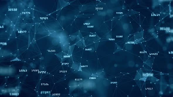 Algorithms and Data Structure concept with animating numbers and connected dots and lines alt