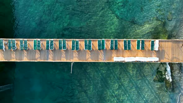 Pier by the sea aerial view Turkey Alanya 4 K alt
