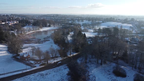 Kenilworth Town Abbey Fields Park Snow Aerial Winter Warwickshire