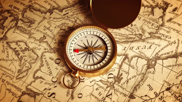 Golden Compass On The Map Indicating Direction, Motion Graphics | VideoHive