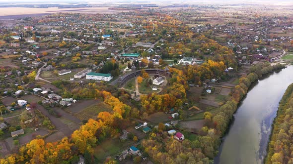 Amazing Panoramic View of Ukraine Wooden Fortress in Baturin at Autumn alt