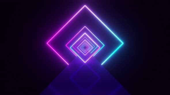 Abstract flight in  glowing neon squares
