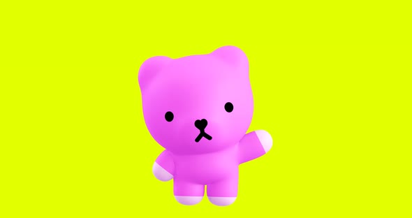 Funny Looped cartoon kawaii pink Bear character. Cute emotions and move animation. 4k video