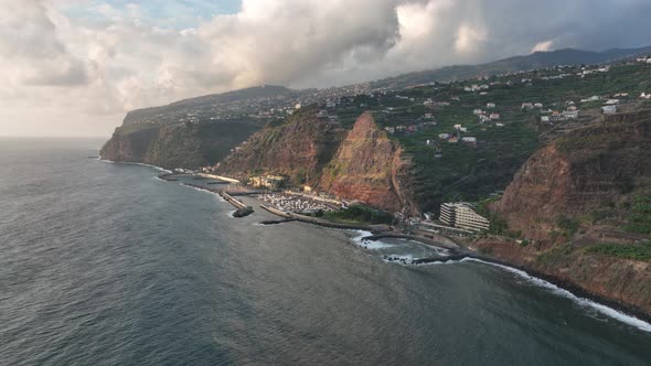 Coastline of Madeira Portugal Beautifull Sunny Island the Atlantic Ocean Aerial Drone View alt