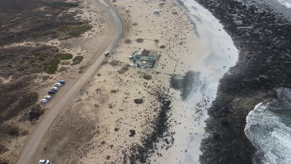 spectacular footage of a beautiful beach in fuerteventura.drone 4k alt