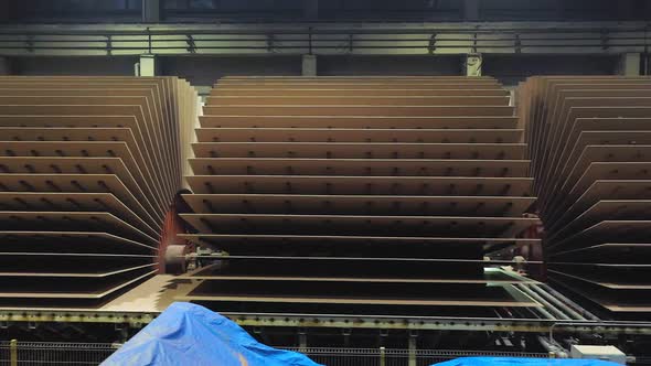 Readymade Chipboards are Drying at the Woodworking Plant