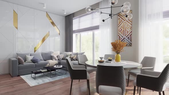 3d render, Slow camera flying on the interior in a modern style alt