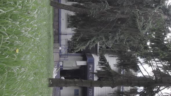 Vertical Video of a Wartorn Police Station in Ukraine alt