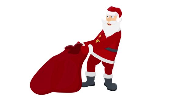 Santa Claus Pulls A Bag Of Gifts