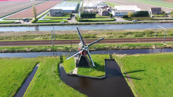 Aerial View of Traditional Dutch Windmill, Netherlands, Holland