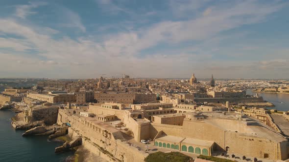 Magnificent aerial and panoramic view of Fort St Elmo and Valetta city in the morning light of a won alt
