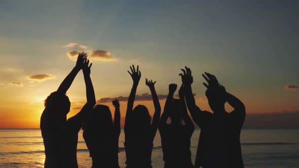 Silhouette people party and sunset sky alt