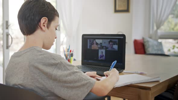 Young boy attending an online lesson during the COVID-19 lockdown