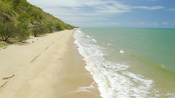 Aerial, Gorgeous View On Empty Ellis Beach In Cairns, Queensland, Australia