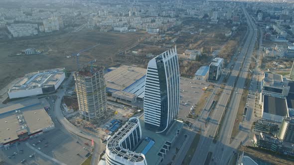Aerial Landscape of Sofia. Construction of New Modern Buildings in Bulgaria