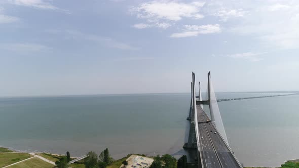 Vasco da Gama Bridge Aerial View alt
