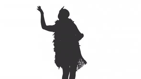 Black And White Silhouette Of Joyful Lady Dancing, Alpha Channel Included