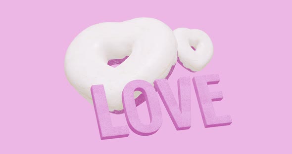 Minimal motion design. 3d creative white glazed heart donuts 