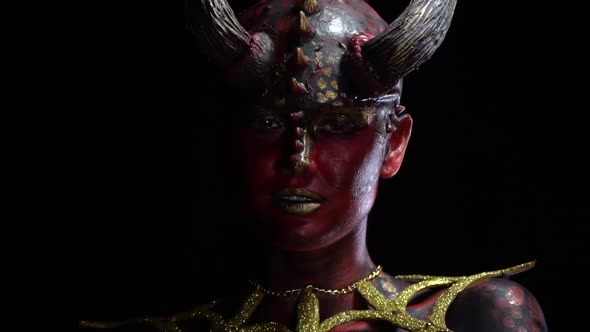 Creepy succubus is winking at the camera and trying to seduce, slow motion alt