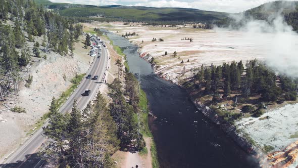 Aerial Scenery at Midway Geyser Basin in Yellowstone National Park alt