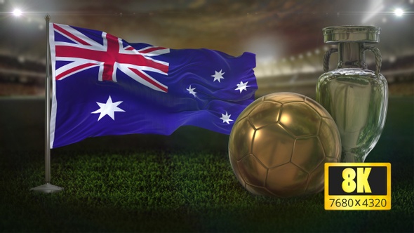 8K Australia Flag with Football And Cup Background Loop alt