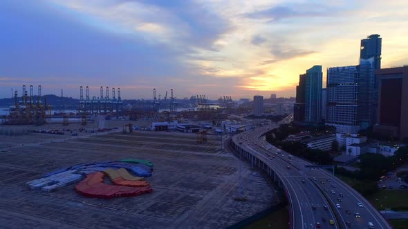 Singapore Keppel Expressway Evening Aerial view