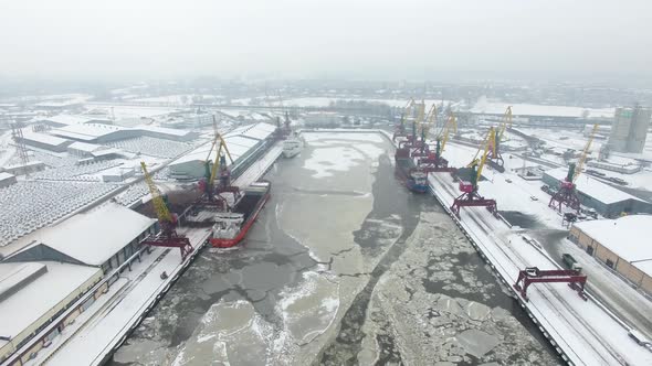 Aerial: The port of Kaliningrad in the cold winter alt