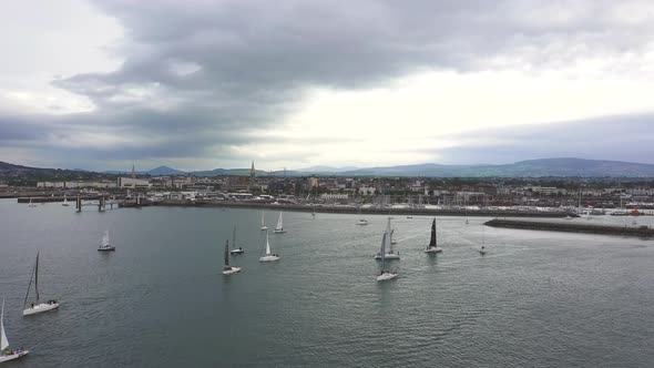 Aerial View of Sailing Ships and Yachts in Dun Laoghaire Marina Harbour, Ireland