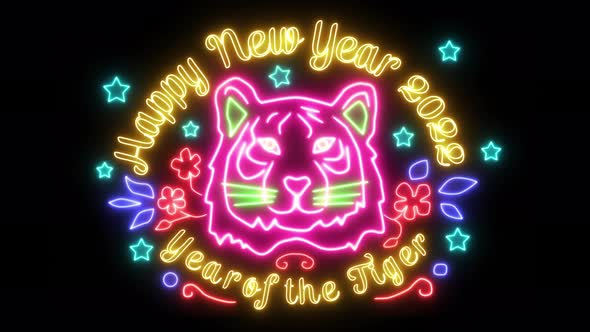 Happy Chinese New Year 2022 Year Of The Tiger Neon Animation