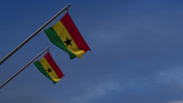 Ghana Flags In The Blue Sky- 4K