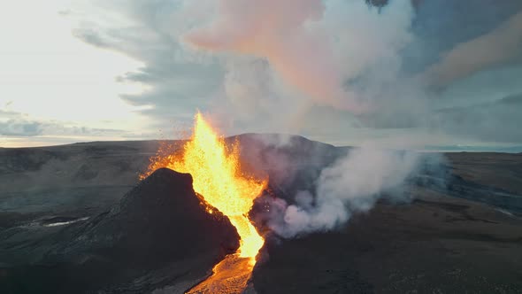 Drone Of Lava Erupting Fagradalsfjall Volcano In Reykjanes Peninsula Iceland alt