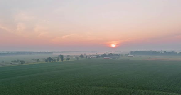 Scenic Meadow with Fog Early Morning Sunrise alt