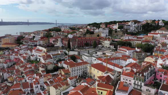 Aerial View Over the Historic Alfama District of Lisbon alt