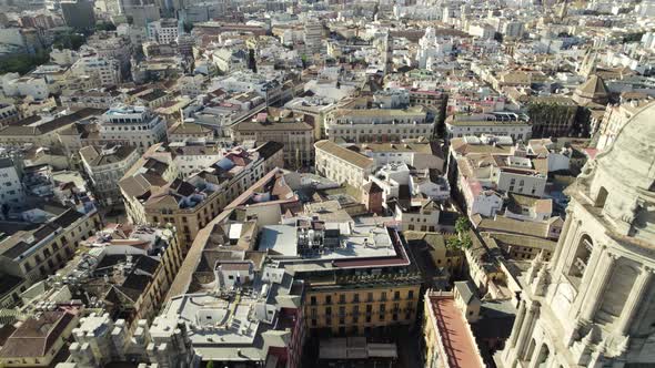 Catedral de la Encarnación de Málaga, Malaga Cathedral. High angle aerial dolly out