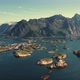 Flight above sea and view on the Henningsvaer fishing village Lofoten Islands,Norwa - VideoHive Item for Sale