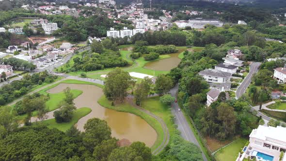 Tingui Park, Barigui River (Curitiba, Parana, Brazil) aerial view, drone footage