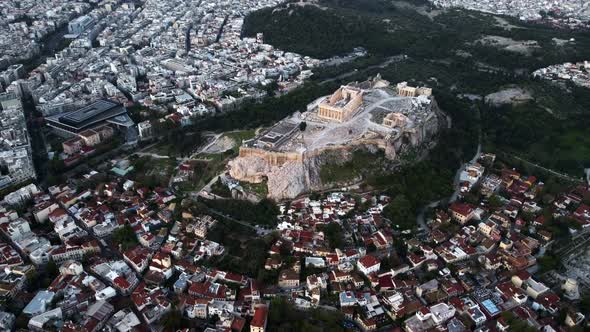 Drone View of the Acropolis of Athens Slow Motion Footage