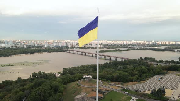 Kyiv - National Flag of Ukraine By Day. Aerial View. Kiev. Slow Motion alt