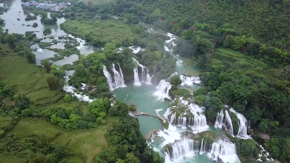 Aerial view, panorama view of beautiful waterfall