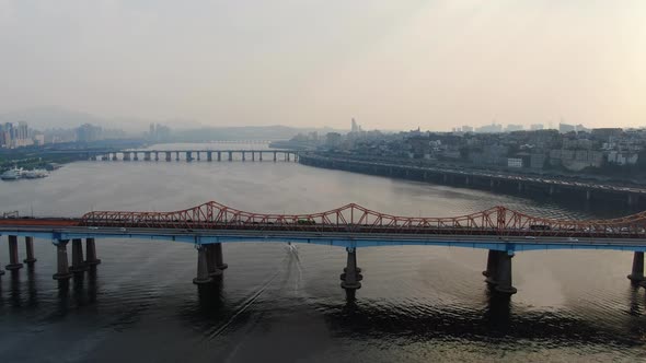 Korea Seoul City Han River Dongho Bridge Traffic