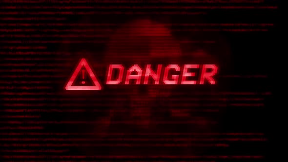 Danger Warning digital error message glitch flashing on black screen alt